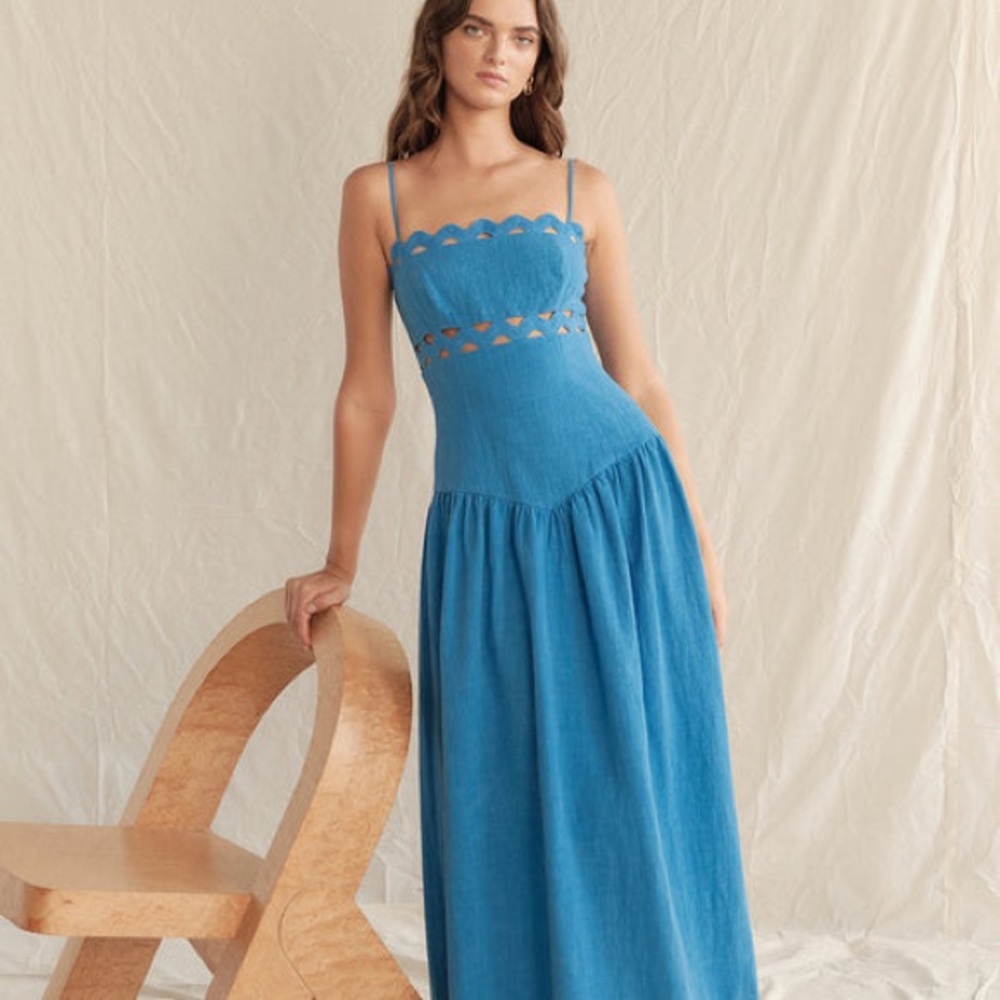 SAYLOR Teal-Blue Eyelet Maxi Dress